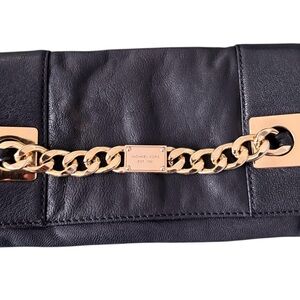 Michael Kors Black Clutch with Gold Chain